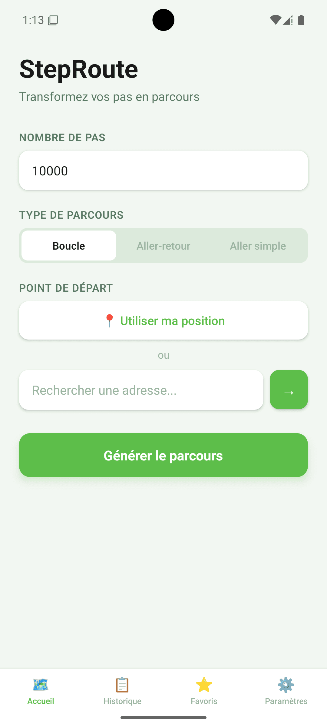 Aperçu du projet StepRoute